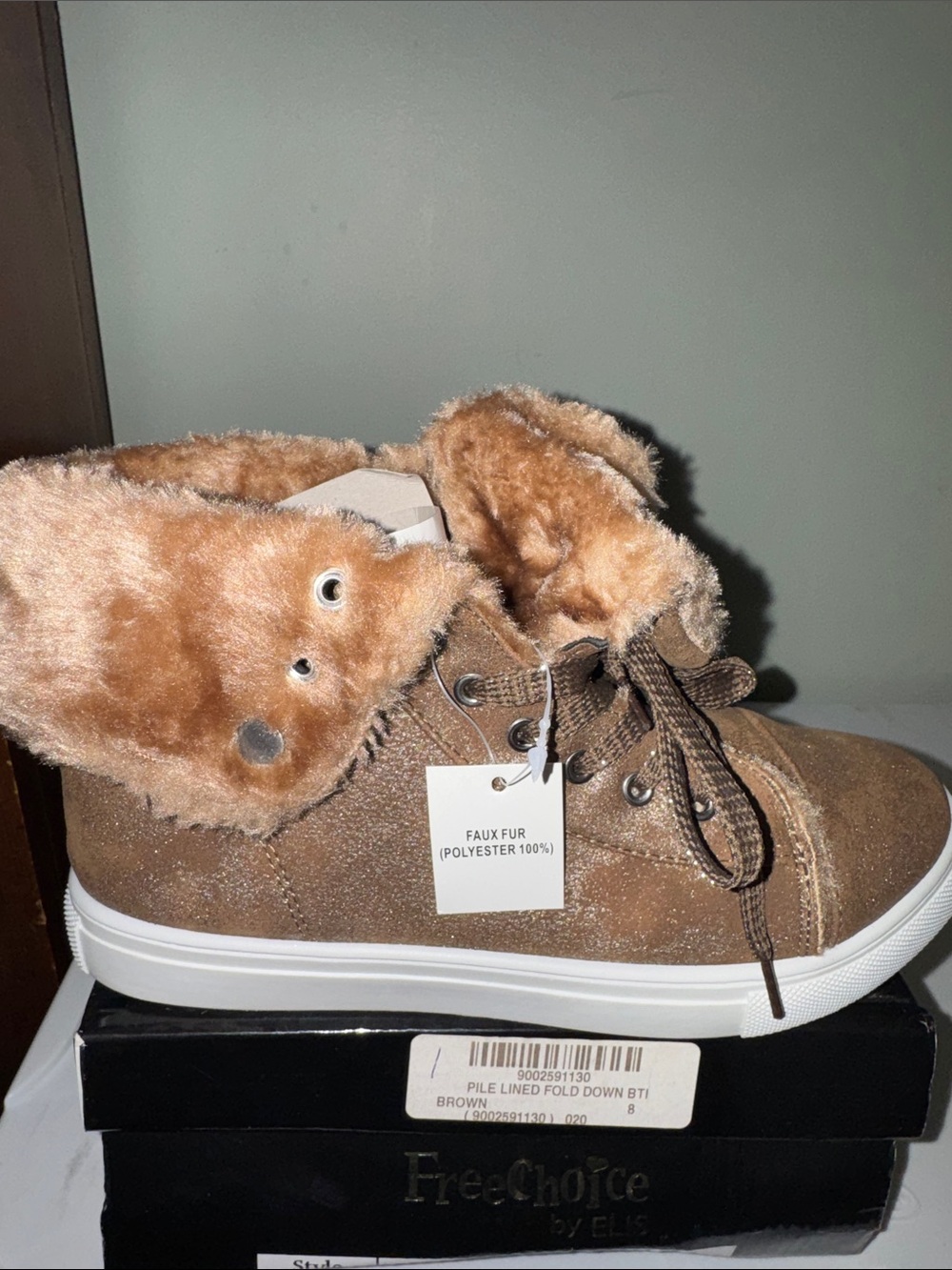 Women’s Faux Fur Brown Fold-Down Sneakers